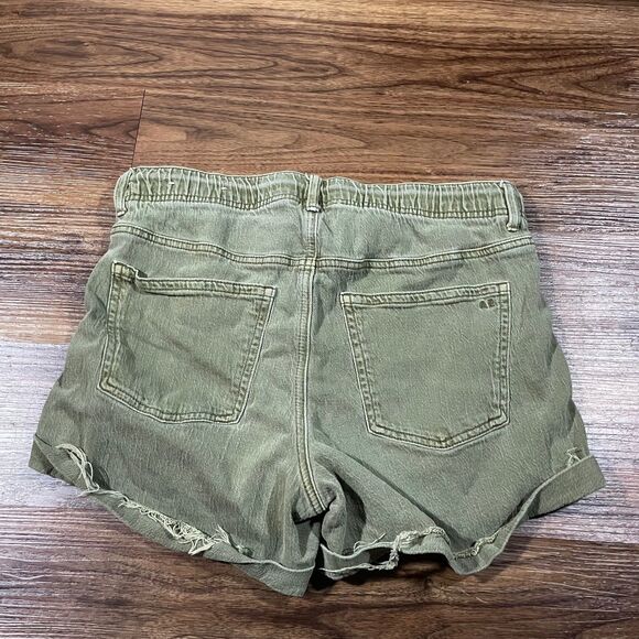 American Eagle Khaki Drawstring Shorts Green Stretch Cotton Cuffed Women Size 10 - Picture 7 of 7